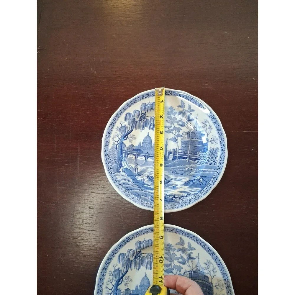 TWO SPODE THE BLUE ROOM COLLECTION 'ROME' BLUE AND WHITE 10.5 INCH DINNER PLATE